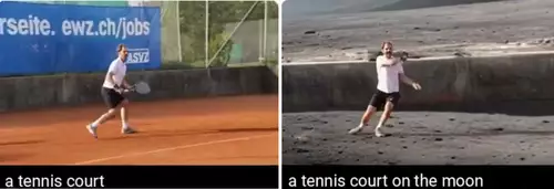 Tennisplatz Original und auf dem Mond 