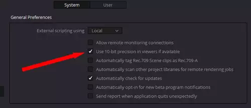 Blackmagic DaVinci Resolve 18 Beta 5 - 10 bit preview capability.