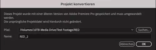 Konvertierung alter Premiere Pro Projekte 