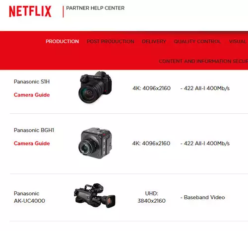 Netflix approved Panasonic Kameras 
