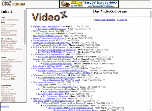 Ein Blick in alte Zeiten: Das VideoX-Forum 