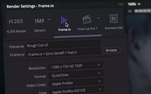 Frame.IO nativ integriert in DaVinci Resolve 16 Studio 