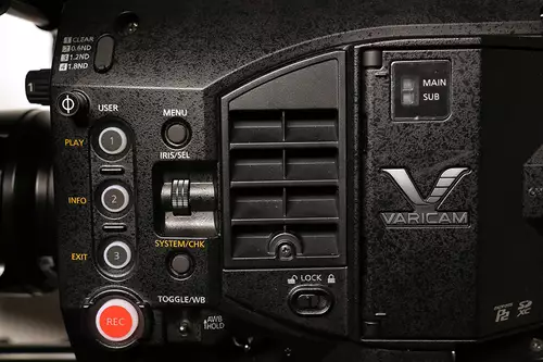 ND-Filter Rad auf der Vorderseite des VariCam LT Gehäuses