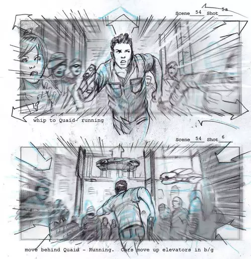 Storyboard drawing for Total Recall