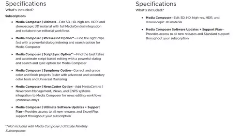 Im Abo Enthalten, links Media Composer Ultimate, rechts Media Composer pur