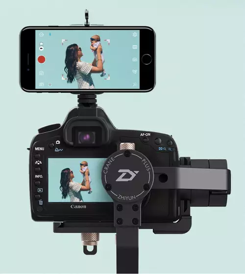  Zhiyun-Tech Crane Plus including camera and mounted smartphone 