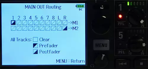 Gute Darstellung und Bedienung des Output Routings am Zoom F8