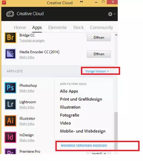 Adobe CC2015 Probleme - Der slashCAM User-Bug-Report  : previousVersions