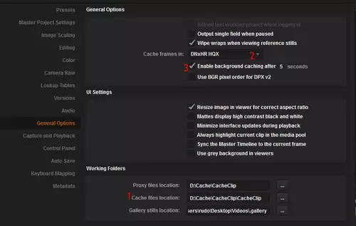 DaVinci Resolve - manueller Cache entlastet die GPU : settings1