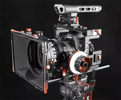 DSLR-Rig mit Cage, Kompendium, Schärfezieheinrichtung u.a. (CAME-TV)
