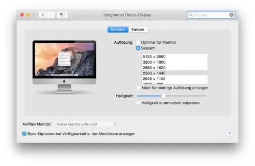 Auch ohne HiDPI-Modus kann das 8Bit 5K Display des iMac betrieben werden