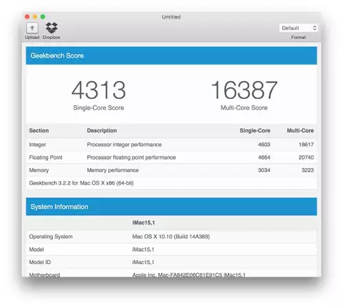 Geekbench-Ergebnisse des iMac 5K Retina