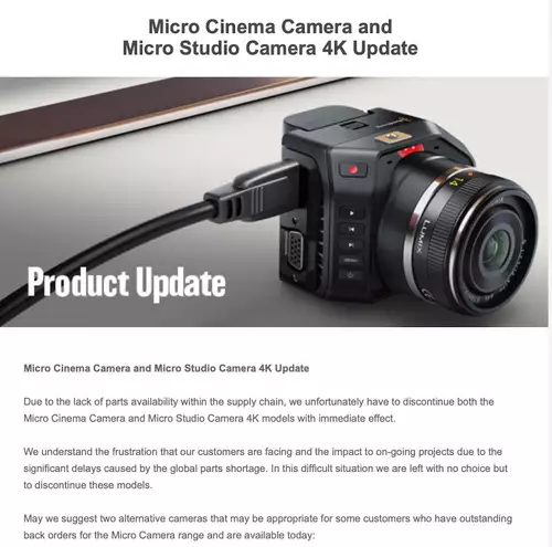 Blackmagic: Sicherheitswarnung für Resolve und Produktionstopp für Micro Cinema Camera/Studio Camera 4K