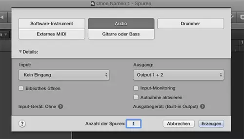 Neues Projekt in Logic Pro X öffnen