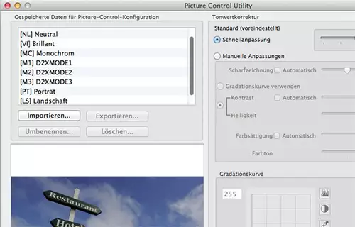 Nikon D7100 Picture Controle Utility in Nikon View NX