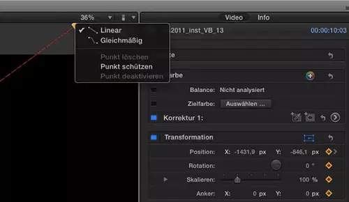 13. Final Cut Pro X: Bezier vs Linear (Audiokeyframing u.a.) : Bewegungspfad