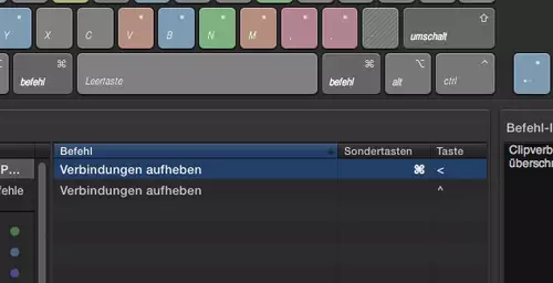 12. Final Cut Pro (X):Verbindungen aufheben in FCP X 10.0.6 : Tastatur