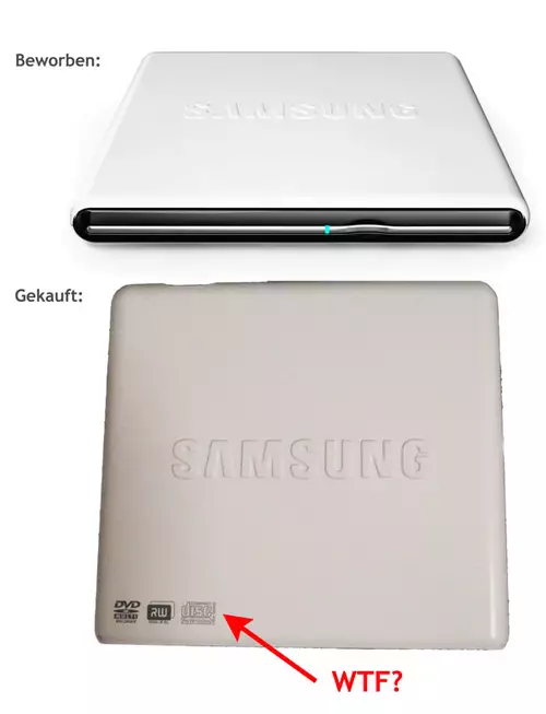 USB-DVD-Laufwerk Samsung SE-S084D - Wenn der Schein trgt... : Vorher-Nacher