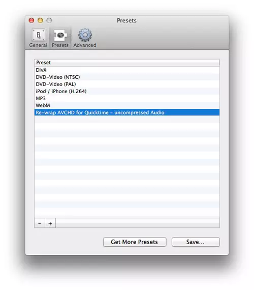 Media Converter Preset Menü