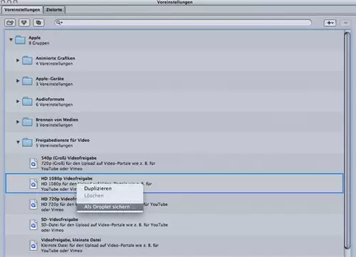 10. Final Cut Pro: Compressor Batchencoding mit Droplets : AlsDropletsichern 600