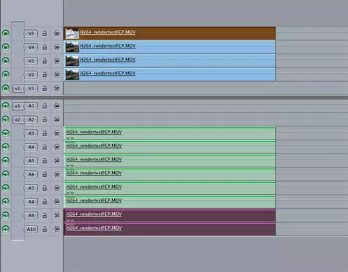 Final Cut Pro 7 Timeline mit 4 autonomen Videotracks