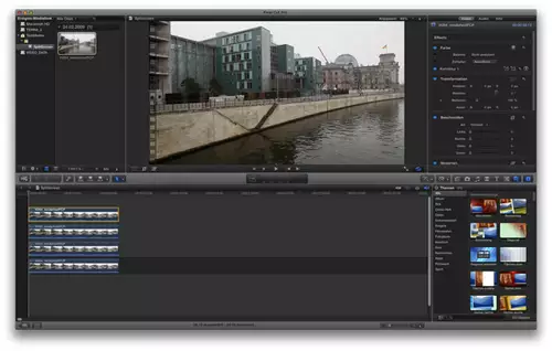 Eine primäre Storyline und 3 verbundene Clips in Final Cut Pro X