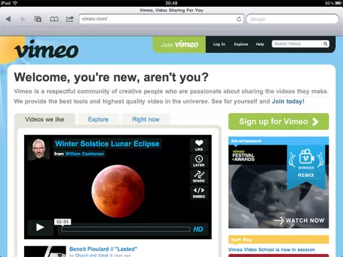 angenehmes Vimeo surfen mit dem iPad