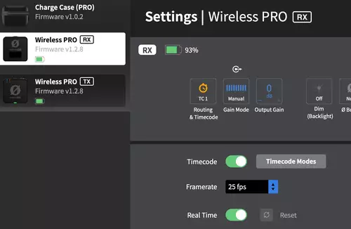 Timecode-Setup via Rode Central App beim Empfnger