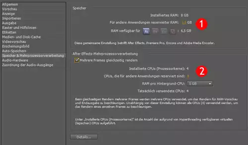 CS5 Files, Teil 4 – After Effects – Multicore und RAM : AFX Multicore settings1