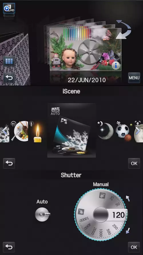 Bunt animierte Menüs, die jedoch beim Einstellen das Motiv fast komplett verdecken.