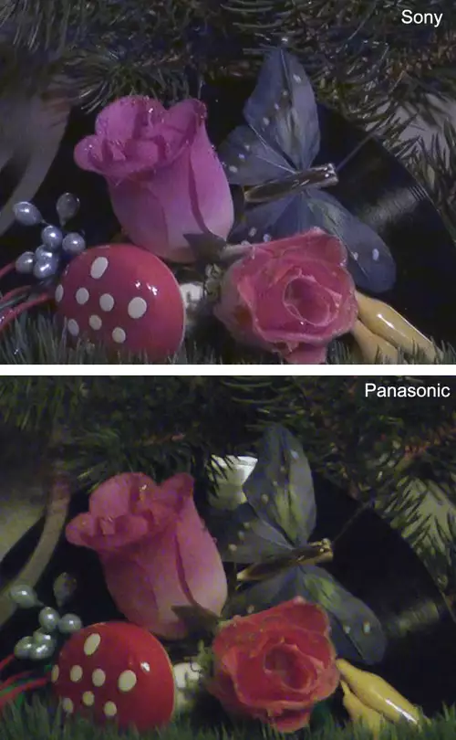 Sony vs. Panasonic bei 1/25 Sekunde und manuellem Weißabgleich.