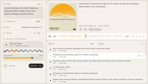Stable Audio 2.0 user interface