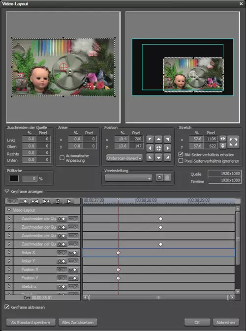 Der Layouter ist animierbar und erlaubt schnelle 2D-Picture-in-Picture-Effekte.