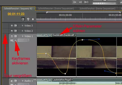 Keyframes lassen sich auch direkt in der Zeitleiste setzen und manipulieren. 