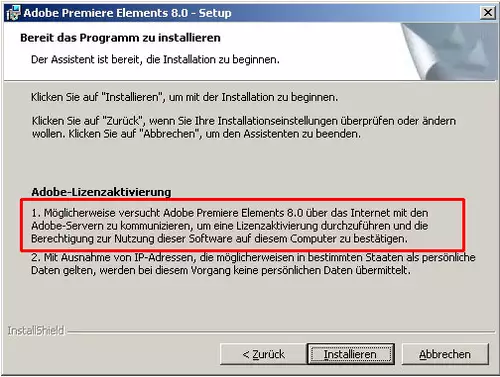 Premiere Elements 8 : aktivierung