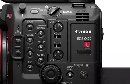 Canon EOS C400 Pegelräder auf linker Kameraseite