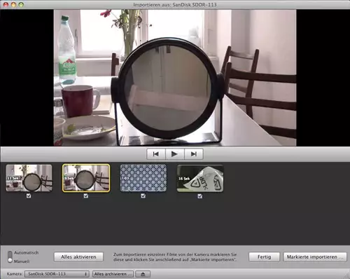 AVCHD ohne Probleme: Man wählt einfach die gewünschten Szenen aus und iMovie konvertiert diese anschließend in ein weniger komplexes Schnittformat.