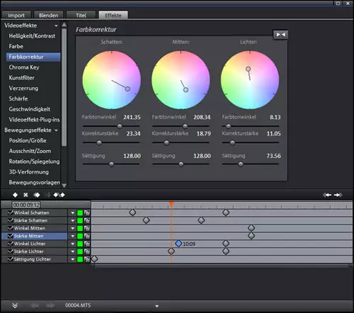 Grundsätzlich angenehm- Einige Effekte lassen sich über Keyframes in einer Liste bequem justieren.