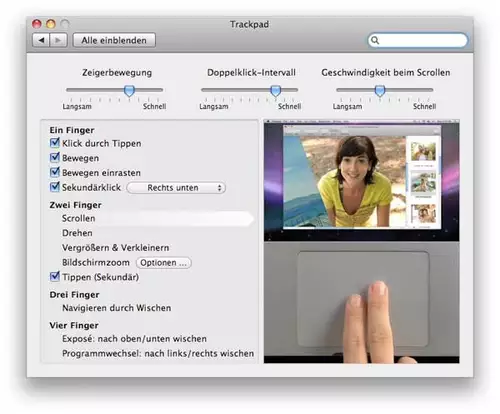 Finger-Shortcuts mit 1,2,3 oder 4 Fingern ...