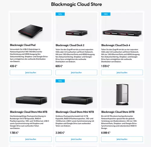 Blackmagic Cloud Store models