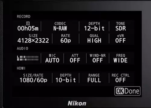 Nikon Z9: 12 Bit 8K RAW in der Praxis: Performance, LOG-LUT Workflows, Hauttne, Zeitlupe ... : NikonZ9 Video INfo Display