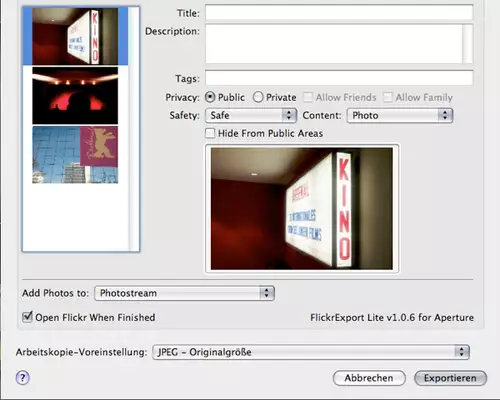 Problemloser Upload über kostenloses Flickr-Plugin von Connected Flow