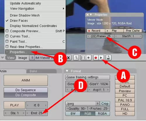 Abbildung 2- Wenn die Wiedergabe-Caches richtig eingestellt sind, bekommt man im UV-Image-Editor auch eine bewegte Vorschau zu sehen.