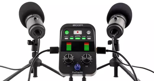 Zoom PodTrak P2 Podcast-Recorder mit KI-Rauschunterdrckung fr USB Mikrofone
