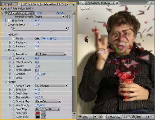 Mit CC Particle Systems II aus After-Effects waren schnell Rock-Konfetti aus der Dose gezaubert.