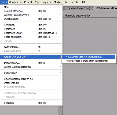 Über "Datei/Adobe Dynamic Link/Neue After Effects Komposition..." lässt sich ein neues After Effects Projekt von Premiere aus starten...
