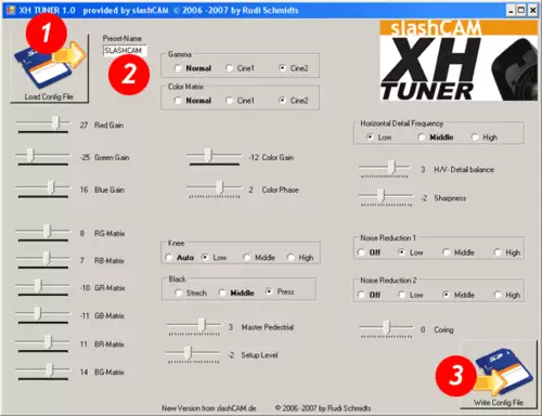 XHTuner - slashCAM  freeware tool for finetuning the Canon XH A1 and XH G1 : Anleitung