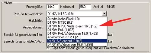 Ziemlich traurig - In Premiere lässt sich nicht einmal ein freies Pixel-Seitenverhältnis eingeben. Die vorgegebenen Presets reichen für 540p50 nicht aus.