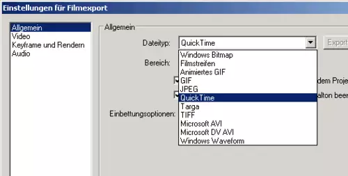 Wählen wir Quicktime als Exportformat...