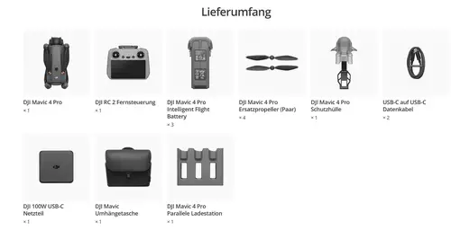 6K-Drohne für Pros DJI Mavic 4 Pro in der Praxis: 10Bit 6K 50p Log, 360° Gimbal – für wen lohnt sich die C2 Drohne? : Lieferumfang